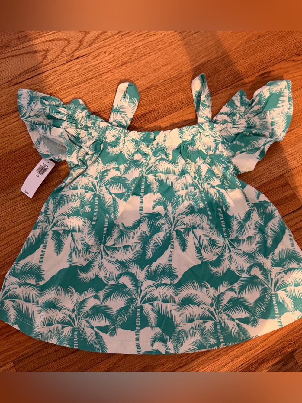 Old Navy Green and White Palm Print Girls Top
